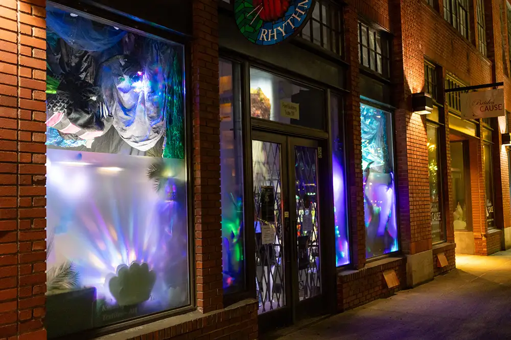 Vacant storefront filled with art for Creative Storefronts initiative
